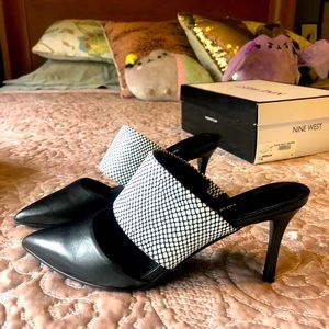 Nine West Meech Black Leather Mules
